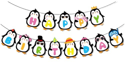 2 Stück Pinguin Banner, 3 Meter Geburtstagsgirlande für Jungen Mädchen Pinguin Thema Geburtstagsfeier Dekoration