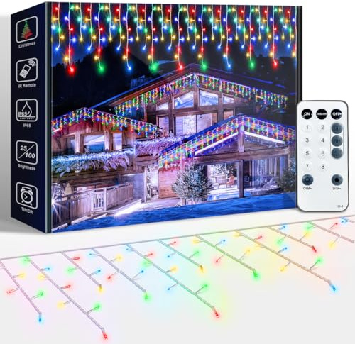 ARKOCHIC 30M Lichterkette Eisregen Außen, LED Lichtervorhang Bunt | mit Fernbedienung, IP65 wasserdicht 8 Modi für Weihnachtsdeko Aussen Innen, Schlafzimmer Party Hochzeit Balkon Garten Deko