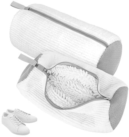 2 Pezzi Sacchetti per Scarpe Lavanderia Sacchetto Lavatrice Scarpe Borse per Bucato con Cerniera e pulizia a 360° Della Lanugine Riutilizzabile Proteggi Scarpe e Lavatrice Pulizia Efficiente (Bianco)