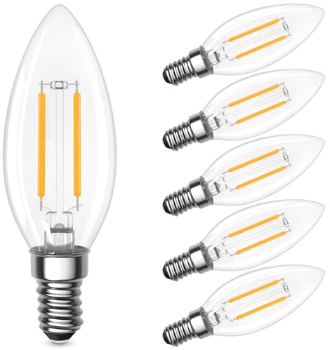 Genixgreen E14 LED Light Bulb 2.5W Small Edison Screw Candle Bulbs,300LM | 25W-30W Equivalent Filament SES Decorative Lightbulb Retro Clear SES,for Chandelier Warm White 2700K,Non-dimmable,6 Pack