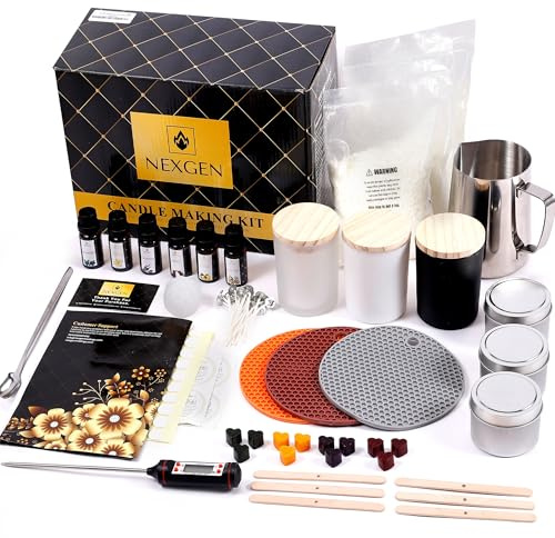 NexGen Soy Wax Candle Making Kit for Adults w/ 20+ Candle Making Supplies - Includes Melting Pot, Wicks, Jars, Soy Wax, Essential Oils, Dyes & More - DIY Art & Craft Melt Set for Starters & Beginners