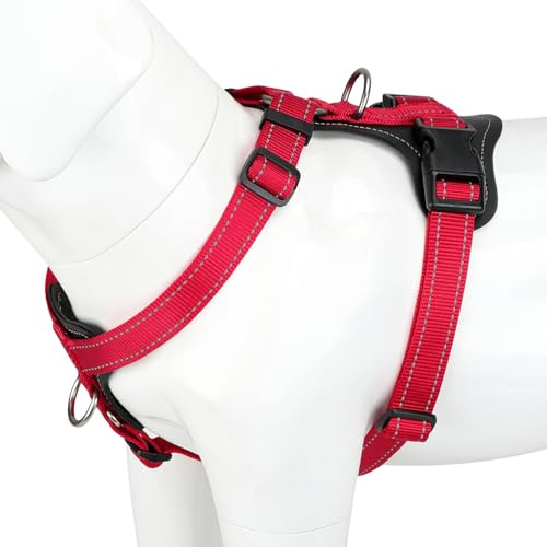 Plutus Pet No Pull Dog Harness with Leather Accents, Adjustable Reflective | Heavy Duty Nylon Pet Vest, for Training and Hiking, Front Clip, Easy Walk for Small Medium Large Dogs, Red, XL