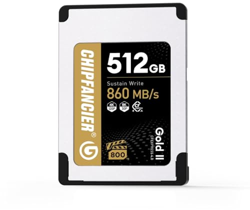 CHIPFANCIER Gold II 512GB CFexpress 4.0 Type A Card VPG800 Certified Sustained Read 1780MB/s & Write 860MB/s for Photographers & Videographers - Sony Alpha FX RAW 8K/12K Video