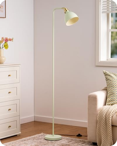 EDISHINE Stehlampe Industrielle, Retro Stehleuchte mit Metall Lampenschirm, Verstellbarer Kopf, E27 Fassung, Leselampe für Wohnzimmer & Büro, inkl. LED Leuchtmittel, Hellgrün