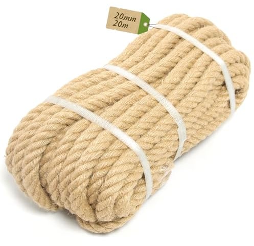 Extra Dickes Juteseil 20 mm x 20 m– Schwerlast-Tau-Seil für Deko, Garten