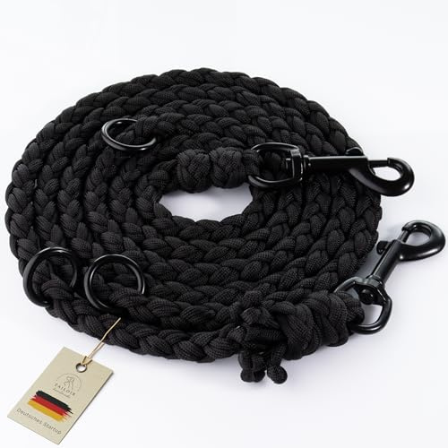 Tailoir Hundeleine 2m geflochten - Tauleine Hund, Mittelgroße - Große Hunde | Paracord Tau Leine verstellbar, Dog Leash Führleine, Bissfeste Freihandleine zum Umhängen, Trainingsleine, Schwarz