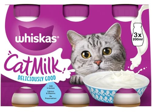 Whiskas Adult Cat Milk Bottles Low Lactose Cat Treat No Preservatives 30 x 200ml