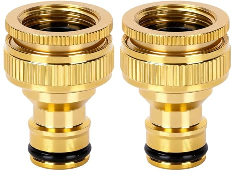 2 Pack Garden Hose Tap Connector,Hosepipe Fittings Metal Connectors,1/2 Inch & 3/4 Inch, 2-in-1 Female Threaded Faucet Adapter, Universal Outdoor Water Tap Fittings with Leakproof Rubber Ring