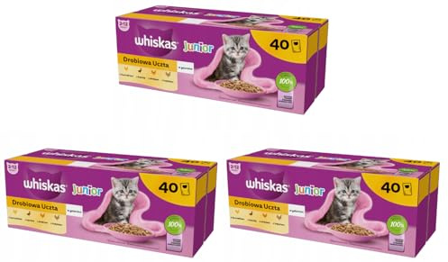Whiskas Junior Geflügel Gelee Leckerei Nassfutter in Pads für Katzen Katzen Katzen 3x 40x85g Set