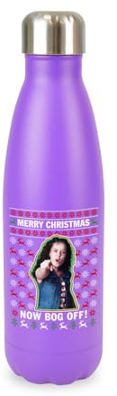 Merry Christmas now bog off, Tracy Beaker Meme Novelty Xmas Festive Iconic, iconic trendy cool screw top lid stainless steel water bottle drinks cup water bottle refill cute fun explore travel