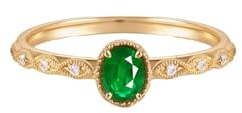 Ring Verlobung, Pinky Ring Gold Oval mit 0,25 Ct Smaragd und Diamant 14K Gelbgold Größe 50 (15.9)