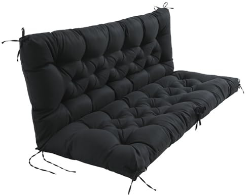 EBETA Gartenbankauflage, Outdoor Bankauflagen Sitzkissen und Rückenkissen für Bank Gartensofakissen Sitzkissen für Gartenschaukel Polsterauflage für Hollywoodschaukel (Schwarz, 150 * 50 * 50 cm)