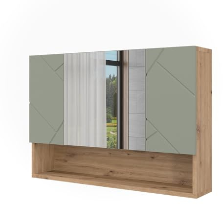 Vicco Badspiegelschrank Irma, Salbeigrün, 80.1 x 55 cm | mit Spiegel und offenen Ablageflächen zur Wandmontage