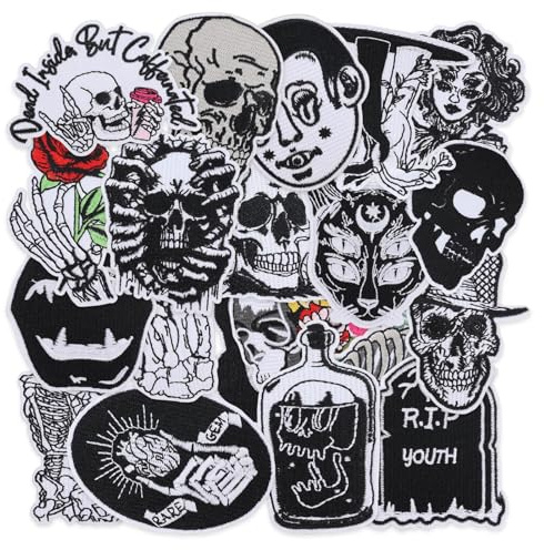 Tapufitil 20 Stück Goth Bestickte Bügelflicken Für Kleidung Coole Totenkopf Zum Aufnähen Applikationsflicken Für Hut Rucksack Jacken Jeans Lustiger Punk Stickaufnäher