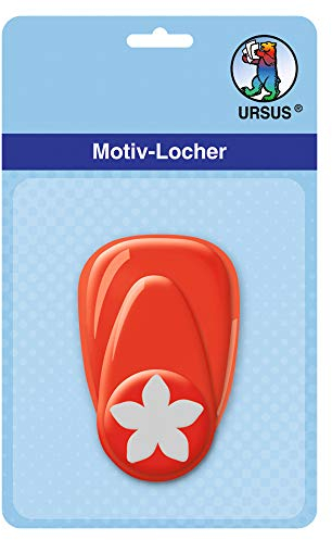 Ursus 19470073 - Motivlocher mit Hebel klein, Sternenblume, rot, ausgestanztes Motiv ca. 16 mm, aus Kunststoff mit Metallstanze, geeignet für Grammaturen von 160 220 g /qm