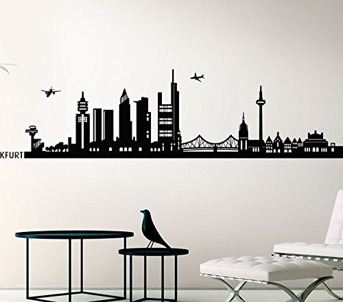 Wandora Wandtattoo Skyline Frankfurt I schwarz (BxH) 140 x 33 cm I Wohnzimmer Flur Küche Kinderzimmer Sticker Aufkleber Wandaufkleber Wandsticker G147