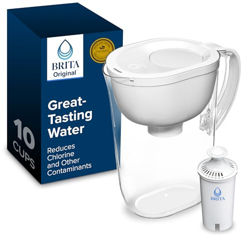 Brita Large Water Filter Pitcher for Tap and Drinking Water, Includes 1 Standard Filter, BPA-Free, Lasts Two Months, 10-Cup Capacity, Bright White