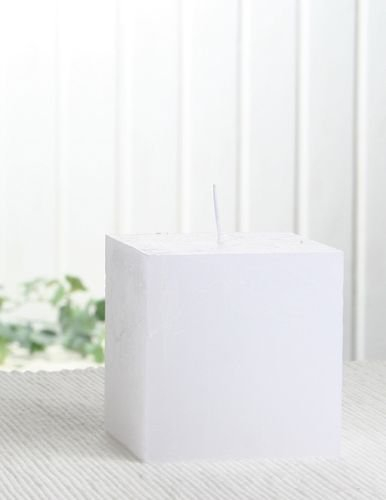 CandleCorner Rustik-Kerzen: Viereckige Stumpenkerze, 7,5 x 7,5 x 7,5 cm Ø, Weiß, Unparfümiert