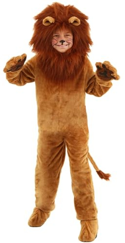 Deluxe Kid's Lion Costume with Mane Headpiece, Faux Fur Jumpsuit, Mitts, & Shoe Covers - Safari Animal Outfit S