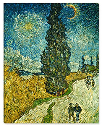 WANDKINGS Leinwandbild Landstraße mit Zypresse und Stern von Van Gogh / 60 x 80 cm/auf Keilrahmen