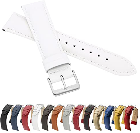 MARCHEL Glattleder LLB Lederarmband Echtleder Uhrenarmband Uhrband Uhrenbänder Rindsleder Feines Leder Uhr Band (18 mm, Weiß)