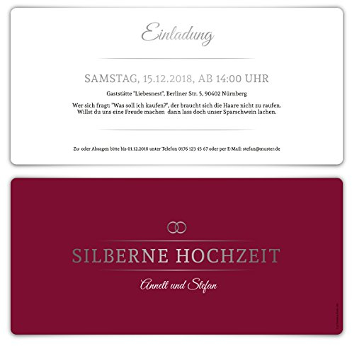 Kartenmachen.de Silberne Hochzeit Einladungskarten Silberhochzeit Einladungen 25 Jahre - Burgunder Silber