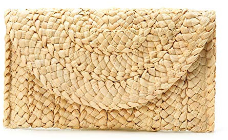 Sac à main pour femme en paille et sac à main Bohême été plage plage sac à main, Beige (Handbag-a), Small