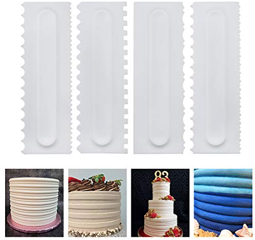 LUUFAN Cake Scraper Buttercream Smoother Pastry Cake Decorating Comb Fondant Spatulas Pastry Cutter Baking Tools Kitchen Baking Mold DIY Tool (4PCs)
