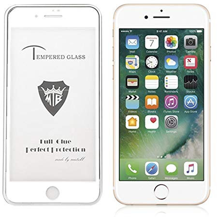 Replacement Screen Protector Smartphone Front Full Film Cover Screen Shield Full Glue Anti-fingerprint Tempered Glass Film Screen Protector for iPhone 8 Plus & 7 Plus (Color : White)