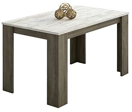 duehome | Mesa Comedor, Mesa Fija Modelo Berta, Acabado Color Trufa y Blanco Cañon, Medidas: 140 cm (Largo) x 80 cm (Ancho) x 75 cm (Alto)