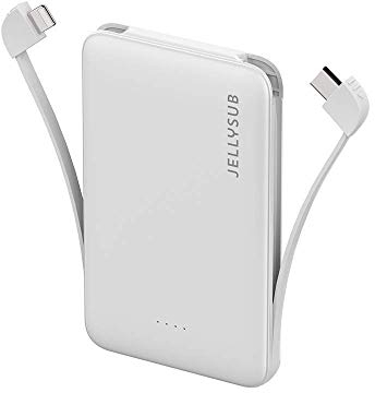 JELLYSUB Mini Power Bank con Cavo Integrato 5000mAh, Caricabatterie Portatile, Ultra Compatto Batteria Portatile Sottile per iPhone 15/14, Huawei, Xiaomi ECC