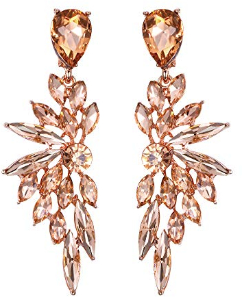 Clearine Donna Matrimonio Orecchini per Sposa Cristalli Goccia Multi Marquise Cluster Bling pendenti Pesca Rosa-Oro-fondo