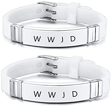 ZKXXJ WWJD HWLF Armband-Set für Männer und Frauen, 2 Stück, Edelstahl, anpassbares Silikon, was Jesus tun würde, er würde die ersten Armbänder lieben, inspirierende, religiöse Erinnerung