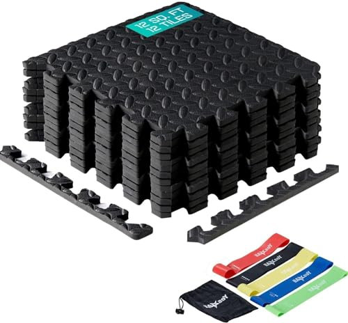 Yes4All YWKM Tappeto ad incastro-12SQFT, 3,3 m² (36 piastrelle) - Nero e set di bande di resistenza