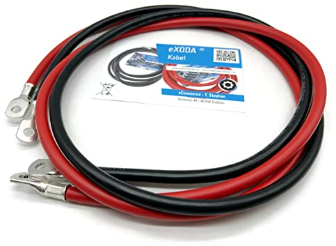 eXODA Cavo da batteria di 150cm Cavo di alimentazione da 35 mm² in rame con estremità ad anello M8