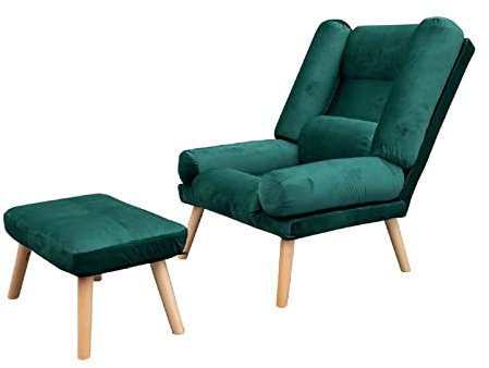 Grekpol Ohrensessel LILA - Sessel mit Hocker - Relaxsessel mit 5-Stufen-Verstellung - Sessel für Wohnzimmer - Lange Fernseh- und Leseabende. Abschalten und genießen! (Monolith 37 Smaragd)