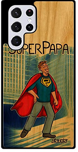 Coque en Bois Silicone S22 Ultra Super Papa Telephone Housse Bleu Bande dessinée Smartphone Comics de Made in France pour Samsung Galaxy