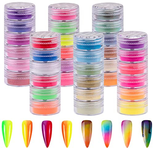 Duufin 36 Colours Pigment Nail Powder Colorful Fluorescent Iridescent Pearlescent Pigment Powder for Nail Art and Crafts
