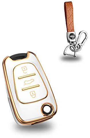 KUNIO Klapp Autoschlüssel Hülle Abdeckung Passt für Hyundai i20 i30 i35 iX20 iX35 Accent Passt für Kia Picanto Sportage K5 TPU Schlüsselanhänger Schlüsselcover Schutzhülle 3 Tasten Weiß