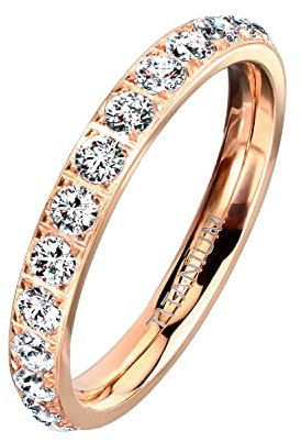 Mianova Damen Ring Titan mit vielen Glitzer Kristallen Steinen Damenring Memory Band Bandring Ewigkeitsring Trauring Verlobungsring Fingerring Rosegold Größe 56 (17.8)