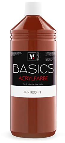 Malverk Basics® - je 1000ml hochwertige Acrylfarbe | Malfarbe | Made in France | auch geeignet für Acryl Pouring | schnell trocknend | wasserfest und lichtecht | auf Wasserbasis | Siena (braun)