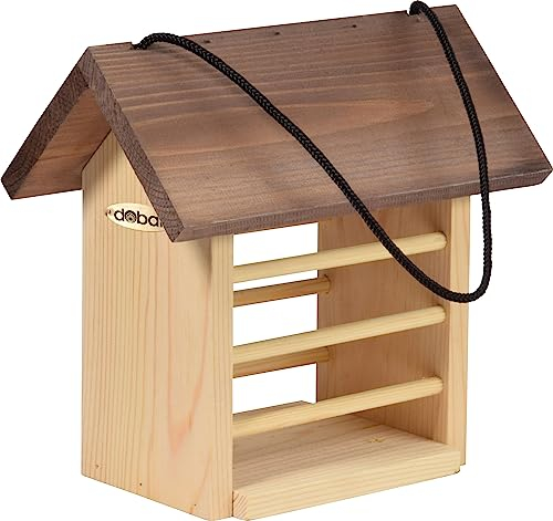 dobar® Green Label 11522FSCe - Großer Meisenknödelhalter aus robustem Kieferholz - Futterstation für Wildvögel - 22 x 14 x 21 cm