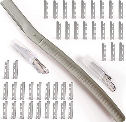 ASENUM Augenbrauenrasierer mit 20 Stück Rasierklingen[Matt-Silbernes],Gesichtshaarentferner für Frauen aus Metall[Zink Legierung],Gesichtsrasierer für Augenbrauen&Pfirsichflaum(Gewicht: 42G)