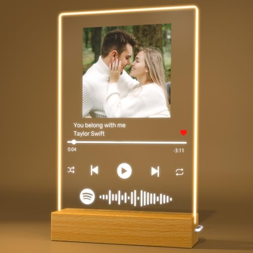 Rainsar Placa Spotify de Metacrilato | ¡Lampara Personalizada con Spotify y Foto | Cuadro de Metacrilato 22x15 con Código de Canción Escaneable | ¡Sorprende Emotivo!