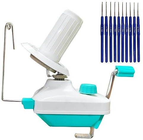 Avvolgitore per gomitoli di filato, avvolgitore per gomitoli, facile da installare e usare, robusto, include 10 uncinetti di dimensioni