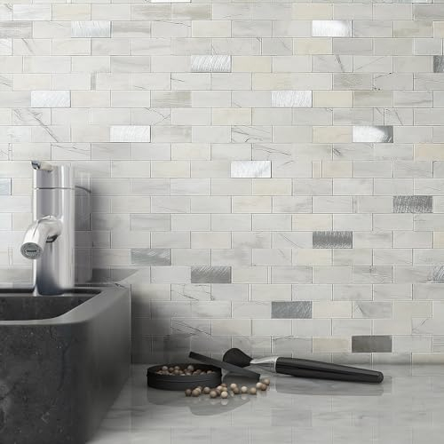 BeNice Marmorfliesen-Sticker sind ideal für die Renovierung von Küchen, Bädern, Toiletten und mehr. Fliesenmuster Umgestaltungsplatte Hitzebeständig Wasserdicht DIY Wandfliesen(Hellgrau,5Stücke)