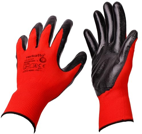 MIVOS Schutzhandschuhe 12 Paar - Größe 9 - Handschuhe für Herren und Damen - Arbeitshandschuhe mit Nitril-Beschichtung und optimaler Griffigkeit - Gartenhandschuhe - ideal für Montagearbeit