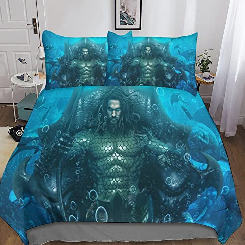 HESHS Arthur 3D Bettwäsche Set Aquaman Bettbezug Polycotton Bettwäsche Sets Einfache Pflege Gedruckte Bettbezug Mit Kissenbezug Für Erwachsene Kinder Jungen, Mädchen Double(200x200cm)