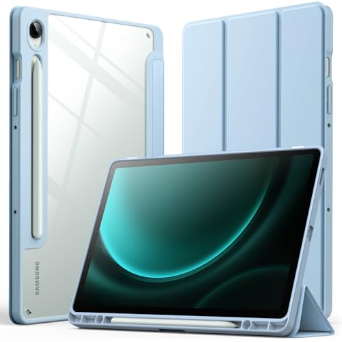 JETech Funda para Samsung Galaxy Tab S10 FE / S9 FE 10,9 Pulgadas con S Pen Soporte, Clara Transparente PC Dura Respaldo, Carcasa Protectora Trifold Soporte Tableta (Azul Claro)