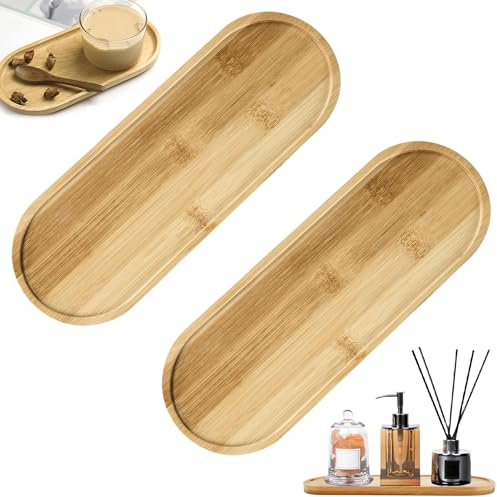 2 Piezas Bandeja De Bambú Posavasos De Bambú Ovalado Pequeño Bandeja De Café Posavasos Bandeja De Madera Posavasos Bandejas De Alimentos y Bebidas para Restaurante, Cafetería, Cocina, Fiesta